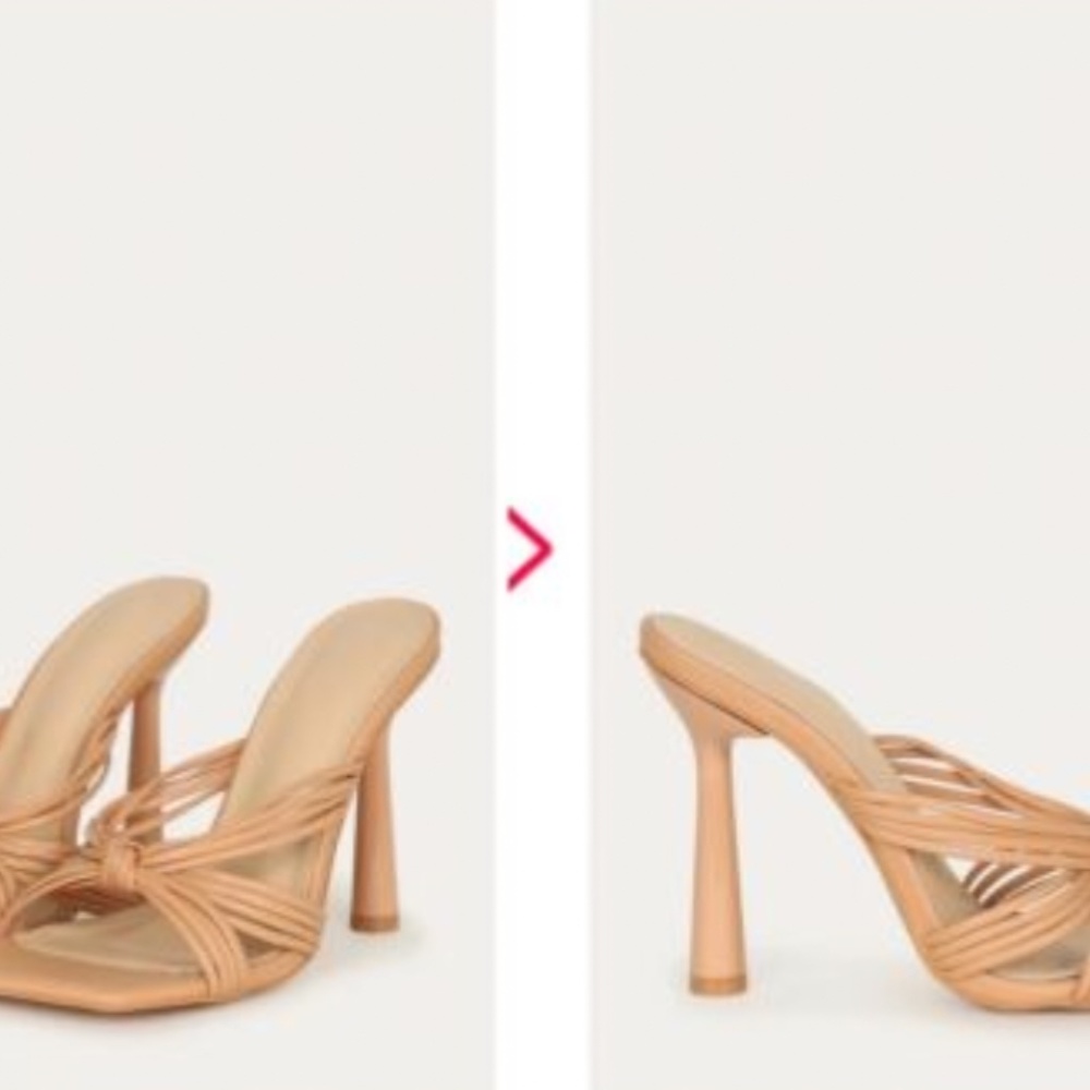 Mixx Shuz Square Toe Multi Strap Knotted Stiletto Mule nude Heel size 8- B.O.